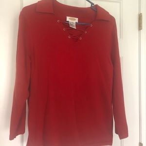 Talbots Red V-neck Collared Sweater